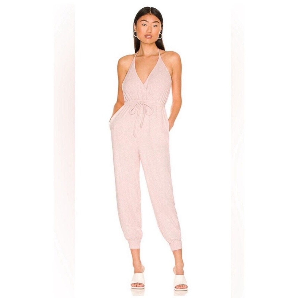 MAJORELLE Liana Jumpsuit One Piece Soft Pink Sz M Halter Ribbed NWT $178